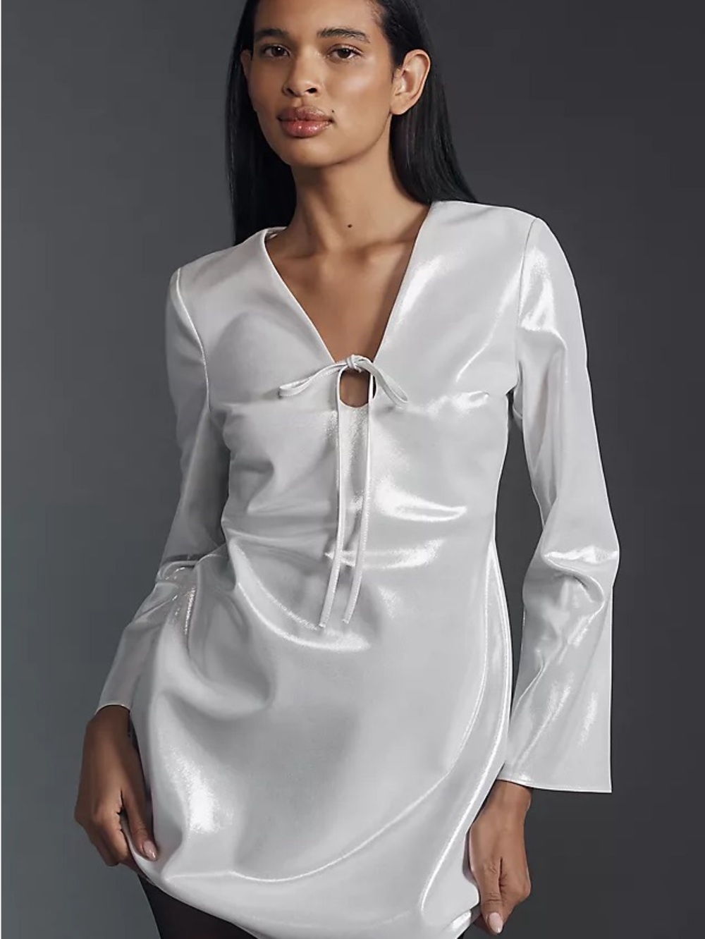 By Anthropologie Long-Sleeve V-Neck Metallic Mini Dress